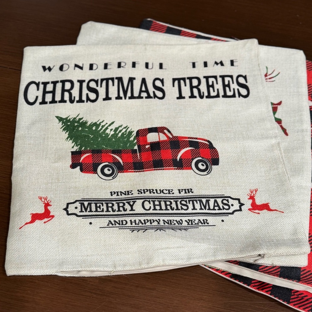 🔥🎄Holiday Pillow Covers🎄🔥Red & Black Buffalo Check and Cream Burlap Covers - Picture 4 of 9